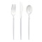 Silver with White Handle Moderno Disposable Plastic Cutlery Set (240 Guests)